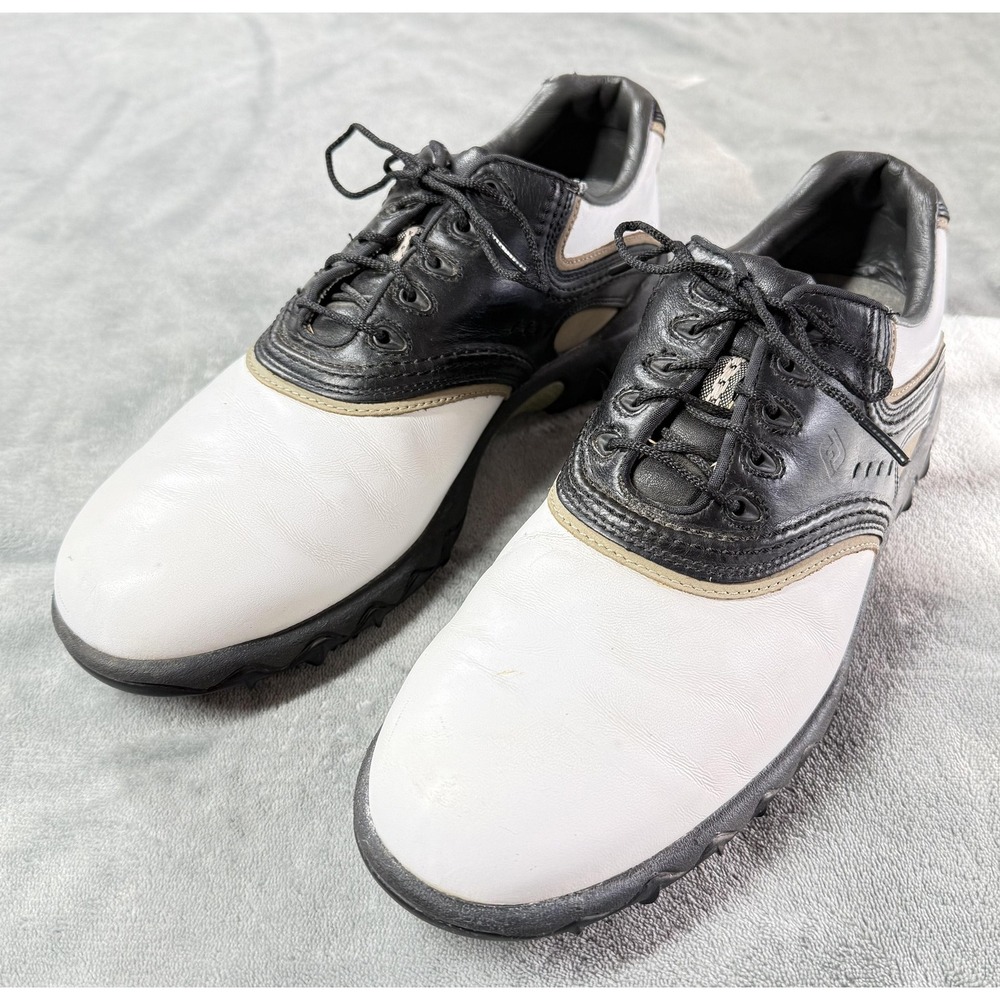 FootJoy Contour Series Shoes Mens Size 9 White Black Leather Golf Spiked 54031